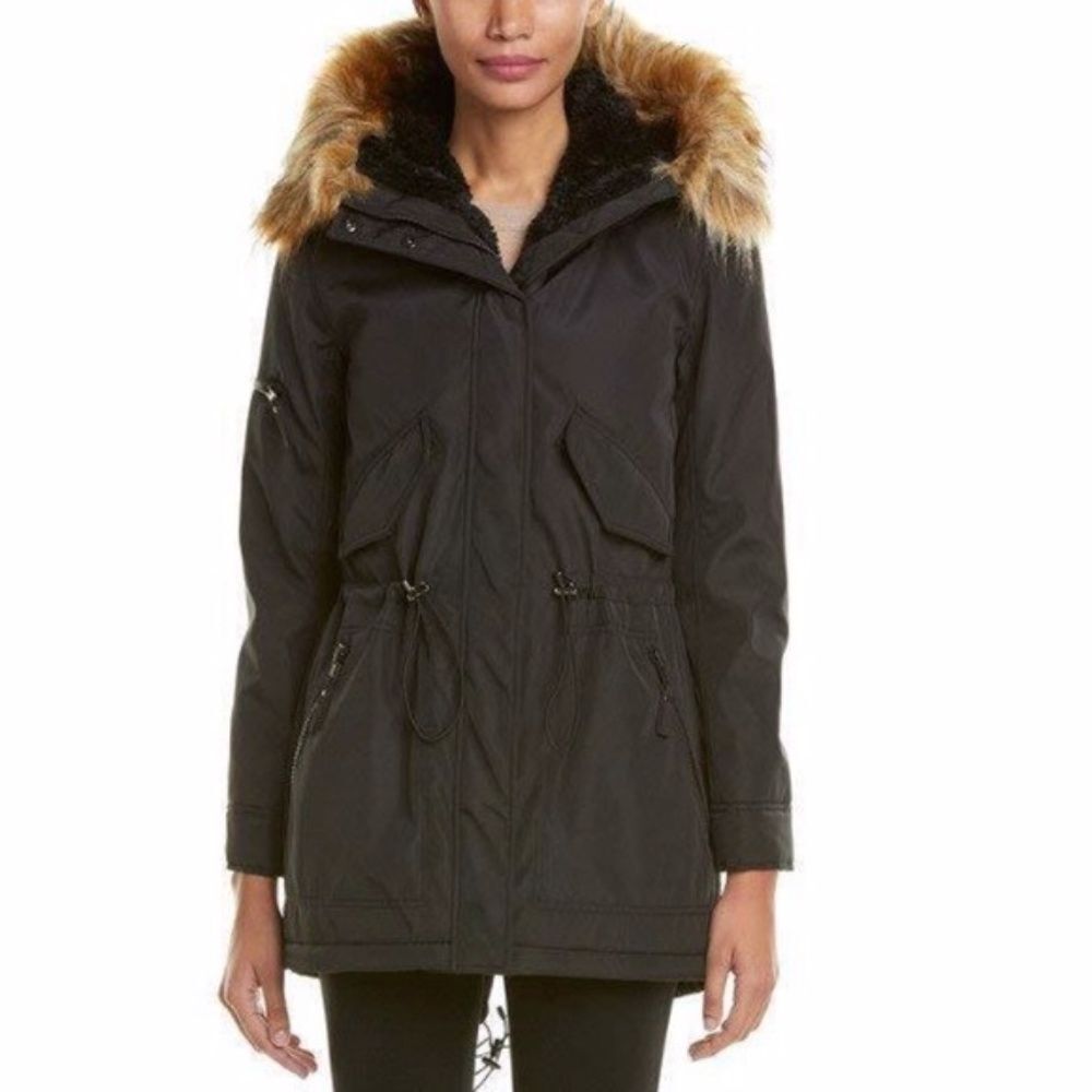 S13 Black Canyon Faux Coat Full Zip Hooded Parka Coat Size M